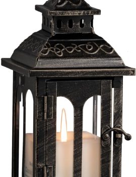 DECORKEY Candle Lantern Decorative Indoor & Outdoor, Christmas Vintage Metal Hanging Lanterns Decor for Front Porch Home Patio Wedding Party, Halloween Decorations (Black with Copper Brush)