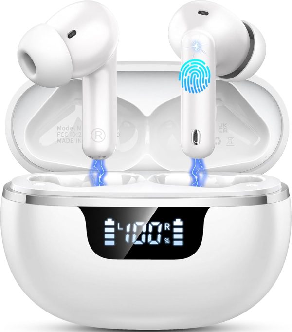 Earbuds Wireless Bluetooth 5.4 Headphones Noise Cancelling, 40H Playtime Bluetooth Ear bud with Dynamic Drivers Stereo, Earphone Wireless Bluetooth Headset with LED Power Display for Laptop Pad Phones