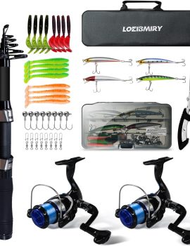 Fishing Rod Reel Combos, 2 Pack 2.1m/6.89ft Telescopic Fishing Poles with Spinning Reels Fishing Lures Fishing Pliers and Travel Bag for Saltwater Freshwater Beginner Fishing Tackle Set
