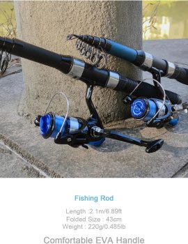Fishing Rod Reel Combos, 2 Pack 2.1m/6.89ft Telescopic Fishing Poles with Spinning Reels Fishing Lures Fishing Pliers and Travel Bag for Saltwater Freshwater Beginner Fishing Tackle Set
