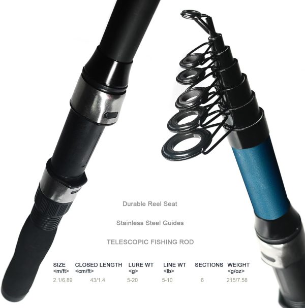 Fishing Rod Reel Combos, 2 Pack 2.1m/6.89ft Telescopic Fishing Poles with Spinning Reels Fishing Lures Fishing Pliers and Travel Bag for Saltwater Freshwater Beginner Fishing Tackle Set - Image 4