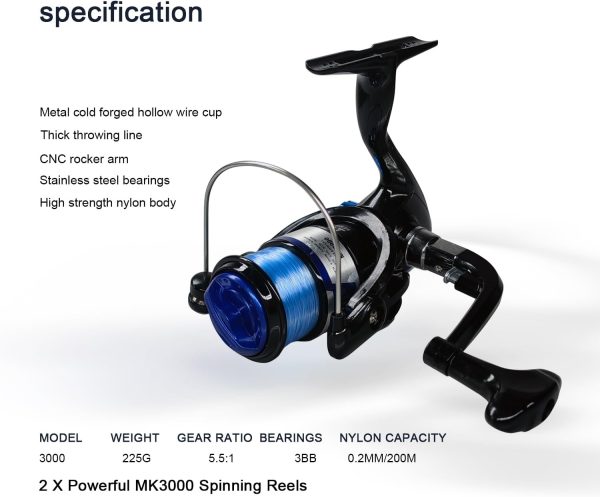Fishing Rod Reel Combos, 2 Pack 2.1m/6.89ft Telescopic Fishing Poles with Spinning Reels Fishing Lures Fishing Pliers and Travel Bag for Saltwater Freshwater Beginner Fishing Tackle Set - Image 5