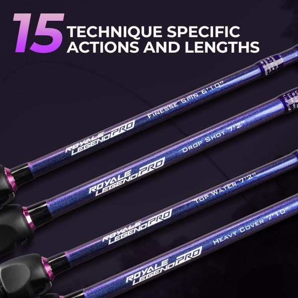 KastKing Royale Legend Pro Technique Bass Fishing Rods, KastFlex IM7 Graphite Blanks, Fuji FazLite Guides, SlipLock Technology Handles, PTS Power Transition System, Custom Foregrip and Hook Keeper - Image 6